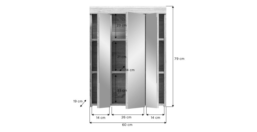 Ensemble de meubles de salle de bain RIDLEY – Meuble sous vasque, colonne et rangement avec miroir – Blanc et chêne clair