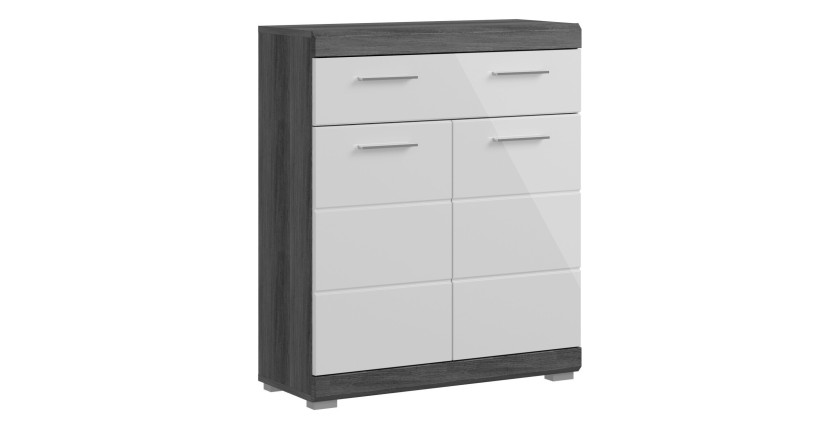 Meuble de rangement bas SCOTT – 2 portes et 1 tiroir – Gris foncé et blanc – 74x88x31 cm