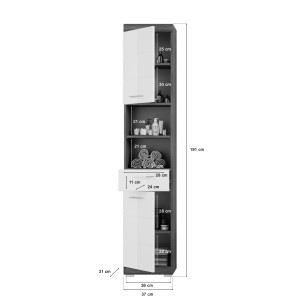 Colonne de salle de bain SCOTT – 2 portes et 1 tiroir – Gris foncé et blanc – 37x191x31 cm