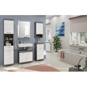 Colonne de salle de bain SCOTT – 2 portes et 1 tiroir – Gris foncé et blanc – 37x191x31 cm