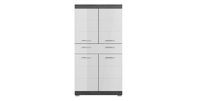 Meuble de rangement SCOTT – 4 portes et 1 tiroir – Gris foncé et blanc – 74x141x31 cm