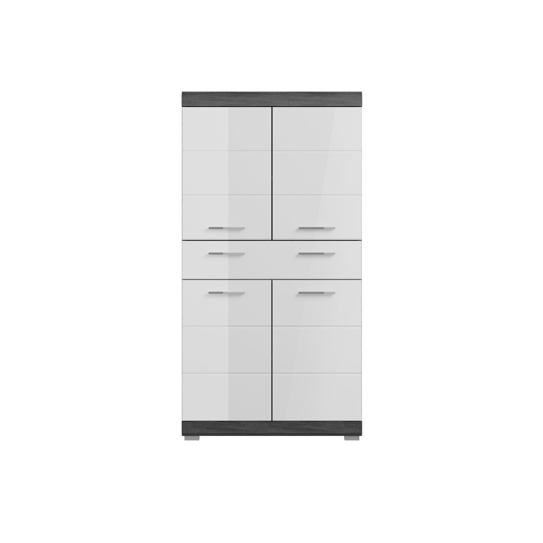 Meuble de rangement SCOTT – 4 portes et 1 tiroir – Gris foncé et blanc – 74x141x31 cm