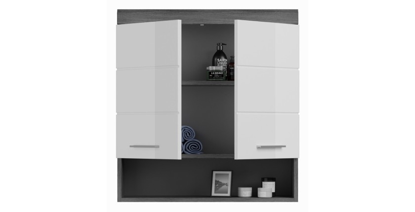 Meuble de rangement haut SCOTT – 2 portes – Gris foncé et blanc – 74x79x24 cm