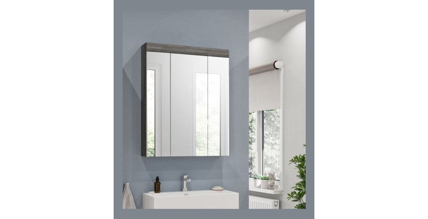 Meuble de rangement haut SCOTT – 3 portes avec miroir – Gris foncé et blanc – 60x79x18 cm