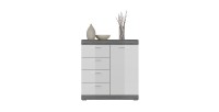 Buffet SCOTT – 4 tiroirs et 1 porte – Gris foncé et blanc – 80x85x37 cm