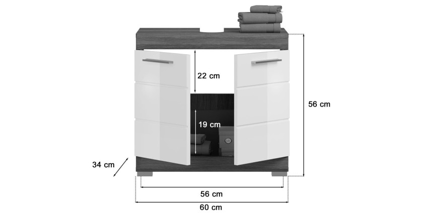 Ensemble salle de bain SCOTT – Meuble sous vasque, miroir, meuble de rangement et colonne – Gris foncé et blanc