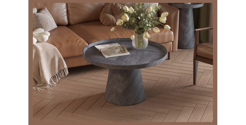 Table basse ronde collection CARLSEN – Décor gris foncé – Bord relevé – D80 x H47 cm