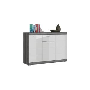 Buffet SCOTT – 3 portes et 1 tiroir – Gris foncé et blanc – 120x85x37 cm