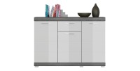 Buffet SCOTT – 3 portes et 1 tiroir – Gris foncé et blanc – 120x85x37 cm