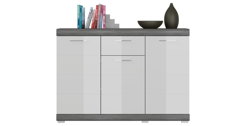 Buffet SCOTT – 3 portes et 1 tiroir – Gris foncé et blanc – 120x85x37 cm