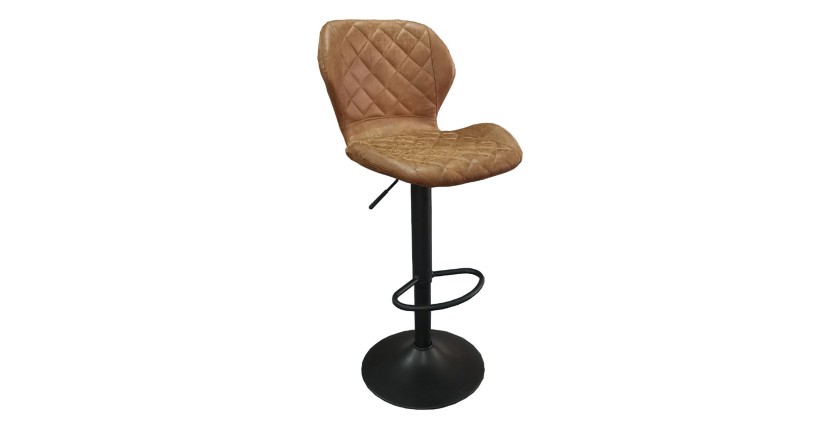 Tabouret de bar MABEL – PU cognac – Hauteur réglable 90-111 cm – Pieds en métal – Style vintage