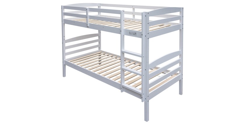 Lit superposé évolutif 90x200 cm BOY – Bois massif – Blanc – Sommier inclus