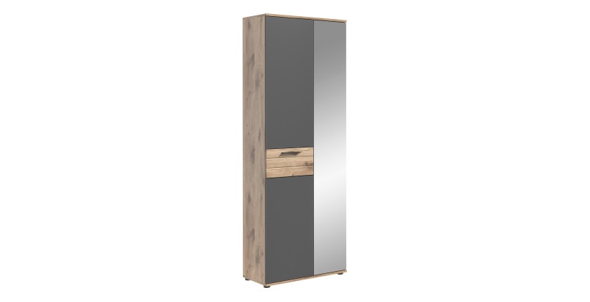 Armoire d'entrée avec miroir et penderie – Gris anthracite et chêne clair – SELMA 