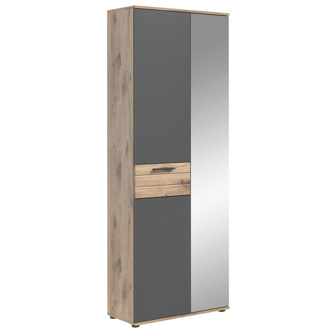 Armoire d'entrée avec miroir et penderie – Gris anthracite et chêne clair – SELMA 