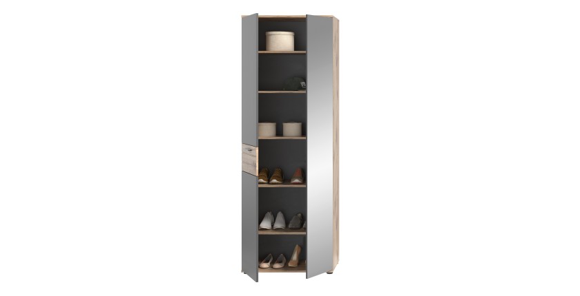 Armoire d'entrée avec miroir et penderie – Gris anthracite et chêne clair – SELMA 