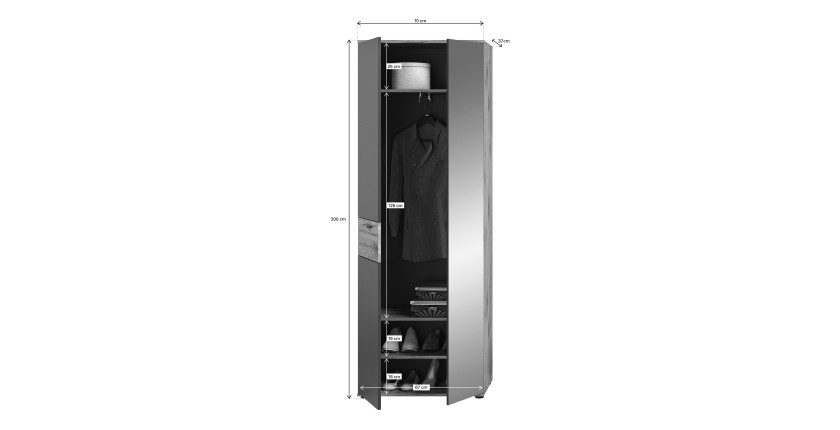 Armoire d'entrée avec miroir et penderie – Gris anthracite et chêne clair – SELMA 