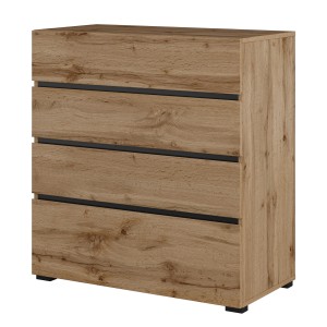 Chambre complète HAVANA chêne et noir – Lit coffre 180x200, armoire 4 portes, chevets et commode